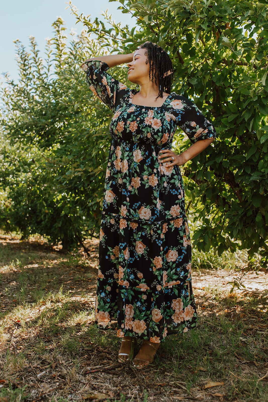 Black floral womens maxi dress | PINK DESERT