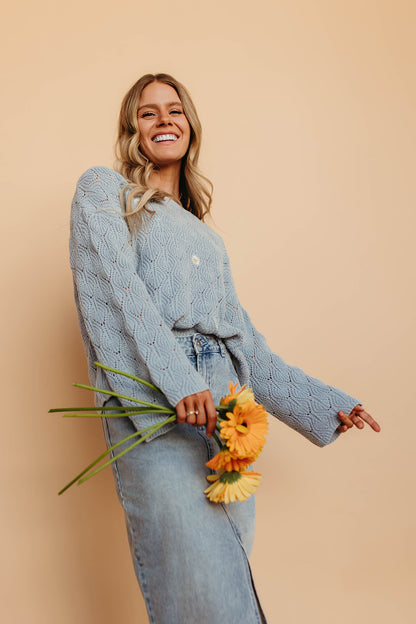THE DAISY EMBROIDERED SWEATER IN SKY BLUE
