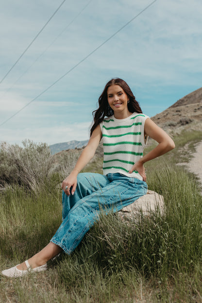 THE RUBY STRIPE TOP IN IVORY/GREEN
