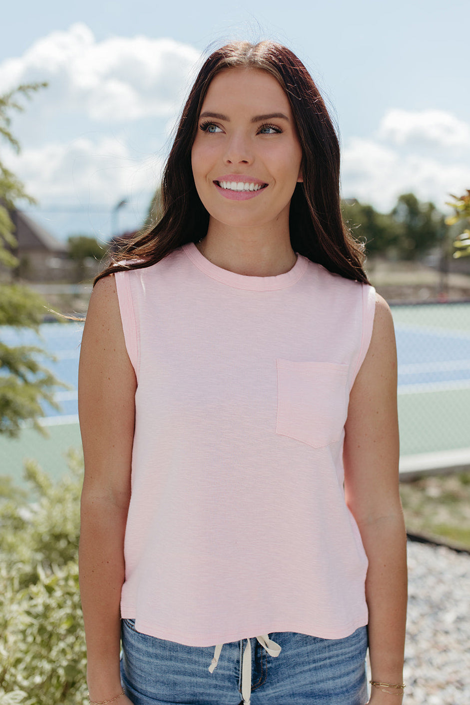 THE KHYLEE SLEEVELESS COTTON TOP IN SOFT PINK
