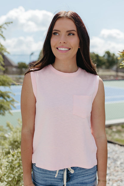 THE KHYLEE SLEEVELESS COTTON TOP IN SOFT PINK