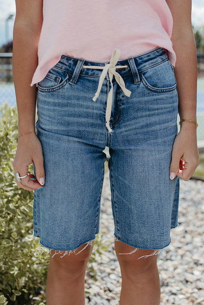 THE ADALYNN HIGH RISE WAIST TIE DENIM SHORTS