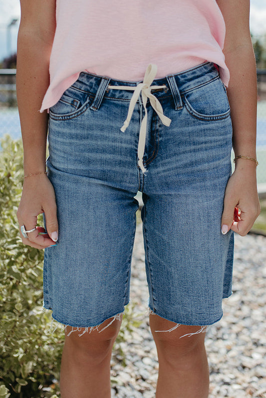 THE ADALYNN HIGH RISE WAIST TIE DENIM SHORTS