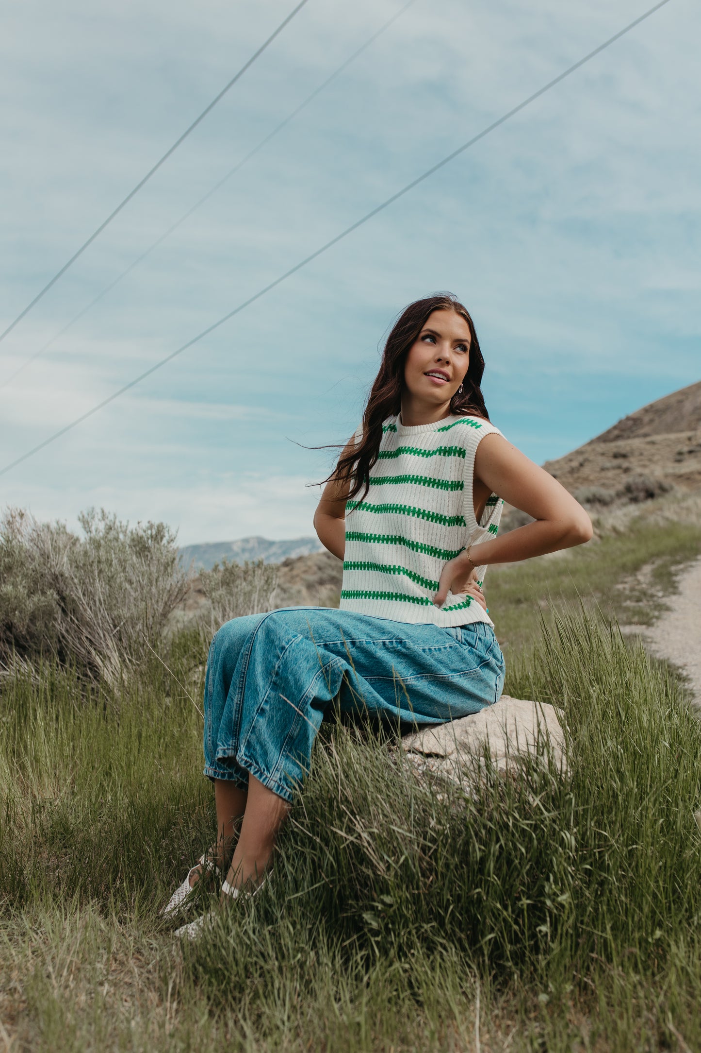 THE RUBY STRIPE TOP IN IVORY/GREEN