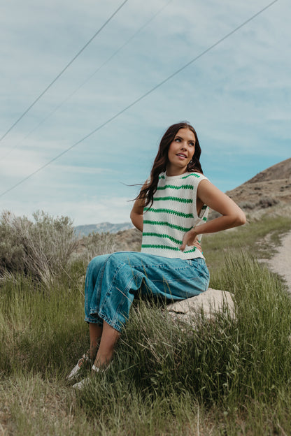 THE RUBY STRIPE TOP IN IVORY/GREEN