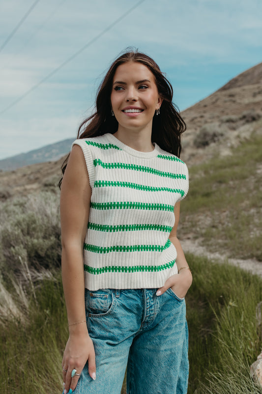 THE RUBY STRIPE TOP IN IVORY/GREEN