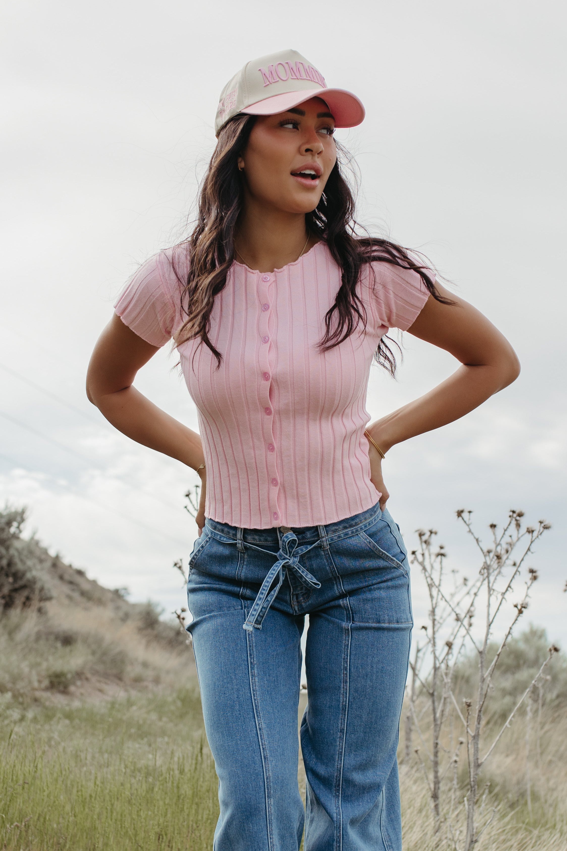 THE FLORENCE RIBBED BUTTON TOP – Pink Desert