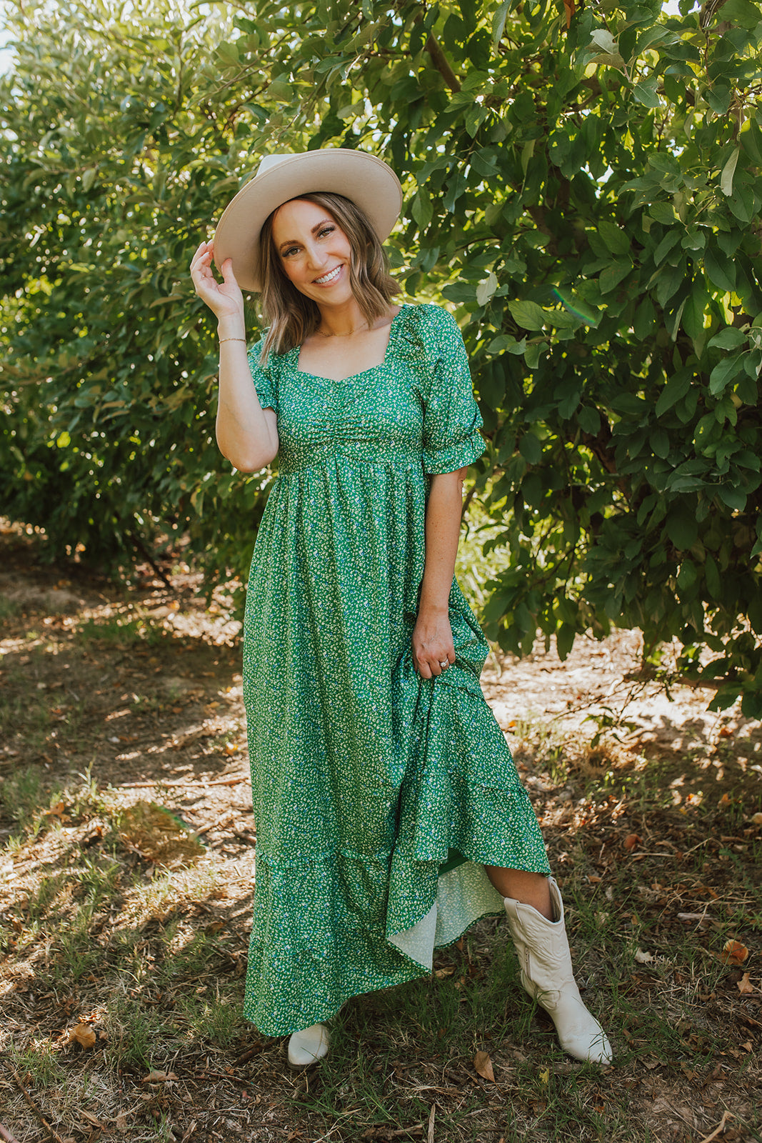 THE EMMALINE DRESS IN PINE GREEN FLORAL BY PINK DESERT Pink Desert