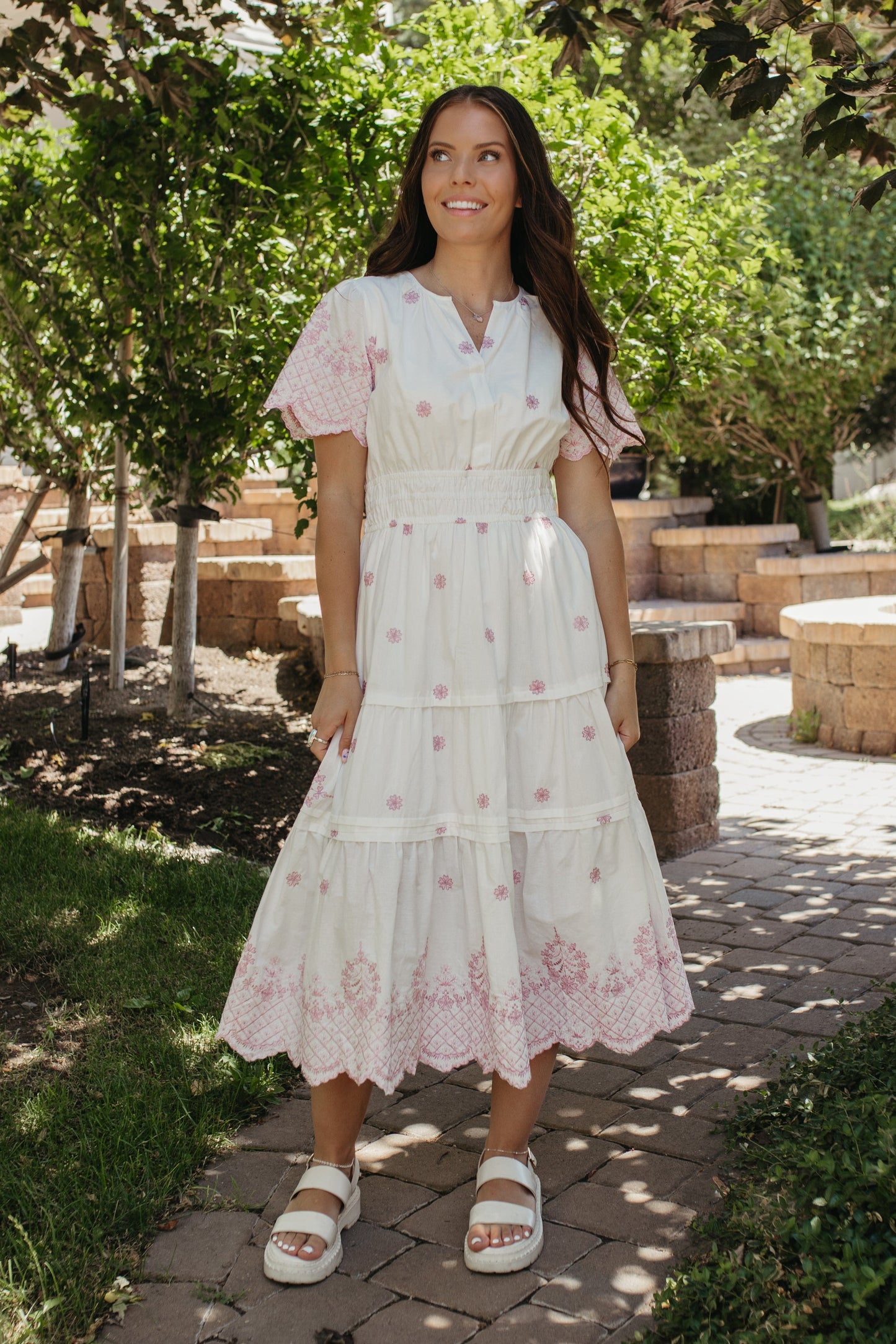 THE RHEG FLORAL EMBROIDERY TIERED DRESS