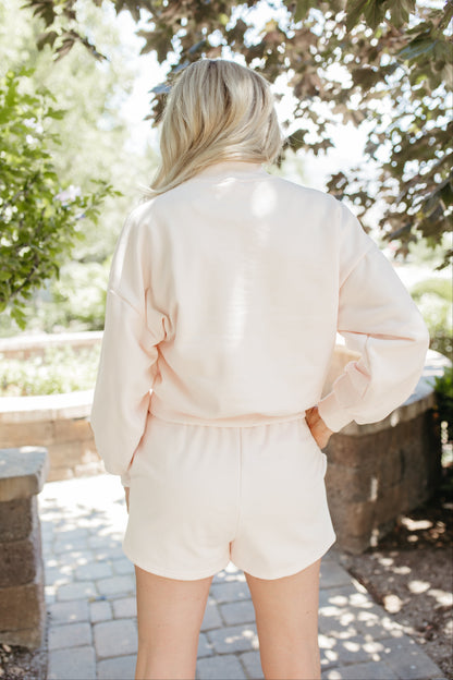 THE WREN MOCK NECK SWEATER TOP SHORT SET IN BLUSH