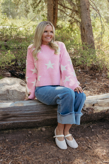 THE SAGE STAR PATTERNED SWEATER IN PINK