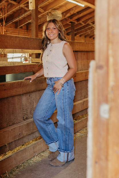 THE AZALEA STRIPED BUTTON DOWN TANK