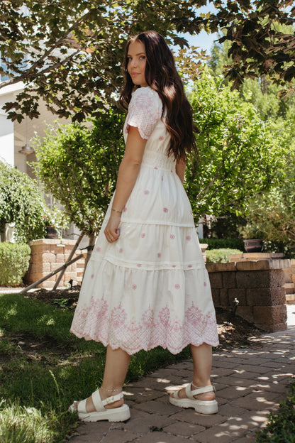 THE RHEG FLORAL EMBROIDERY TIERED DRESS