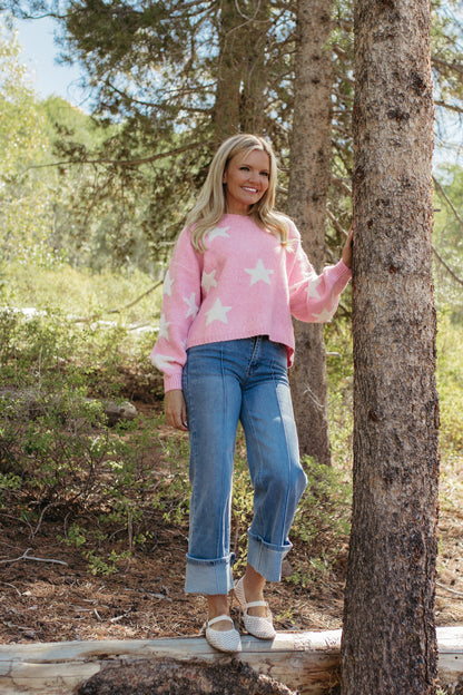 THE SAGE STAR PATTERNED SWEATER IN PINK
