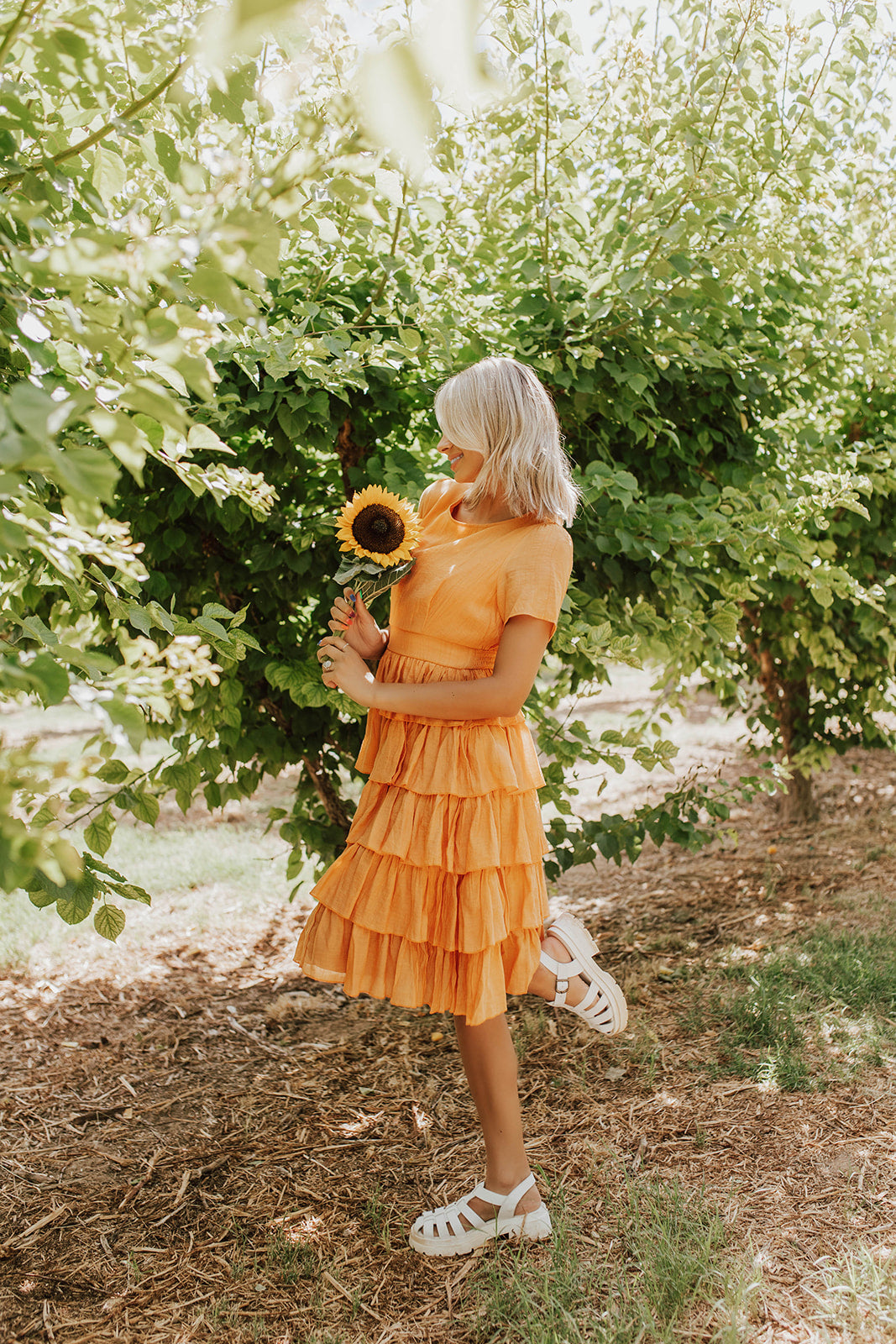 Point sur ruffle deals dress in crinkle chiffon