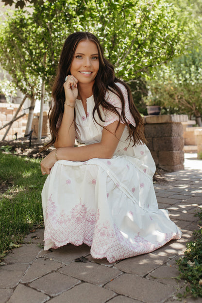 THE RHEG FLORAL EMBROIDERY TIERED DRESS