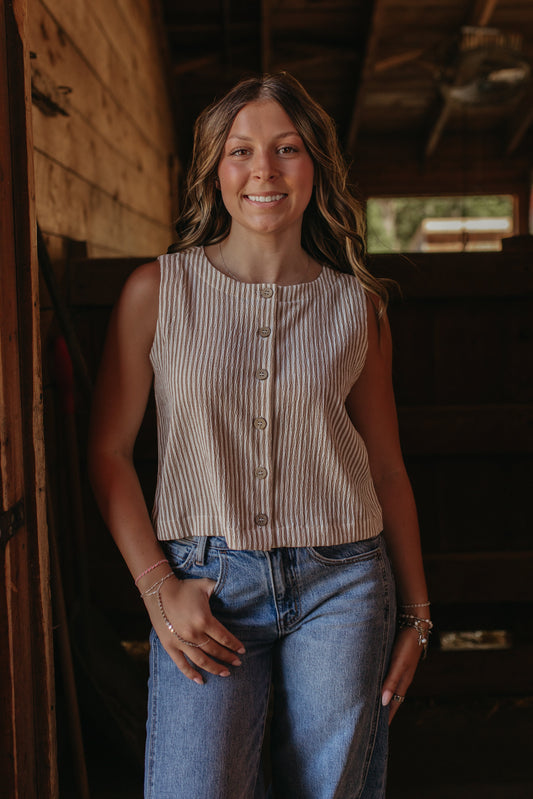 THE AZALEA STRIPED BUTTON DOWN TANK