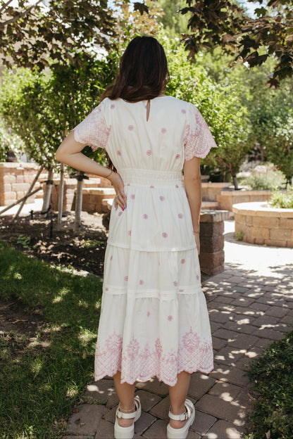THE RHEG FLORAL EMBROIDERY TIERED DRESS
