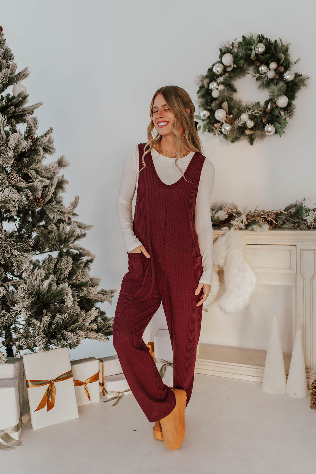 THE LEANNA KNIT JUMPSUIT IN BURGUNDY