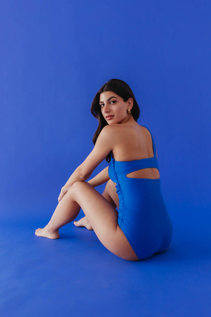 ASYMMETRICAL STRAP ONE PIECE IN ROYAL BLUE BY PINK DESERT
