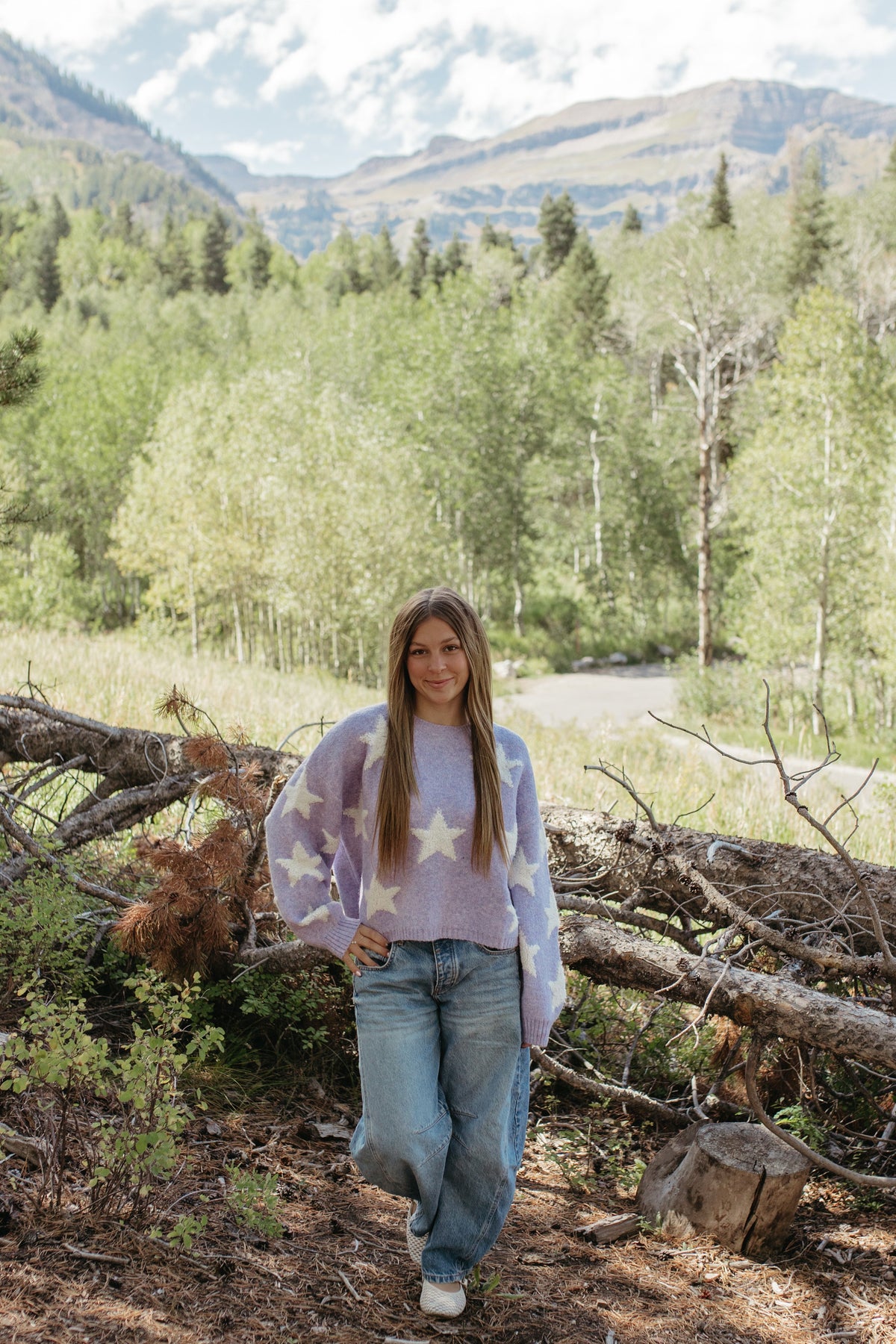THE SAGE STAR PATTERNED SWEATER IN LILAC