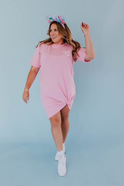 THE NEVER GROW UP T-SHIRT DRESS BY HAPPY THREADS X PINK DESERT IN PINK