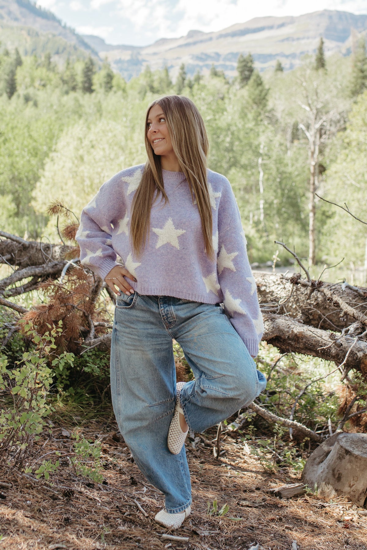 THE SAGE STAR PATTERNED SWEATER IN LILAC