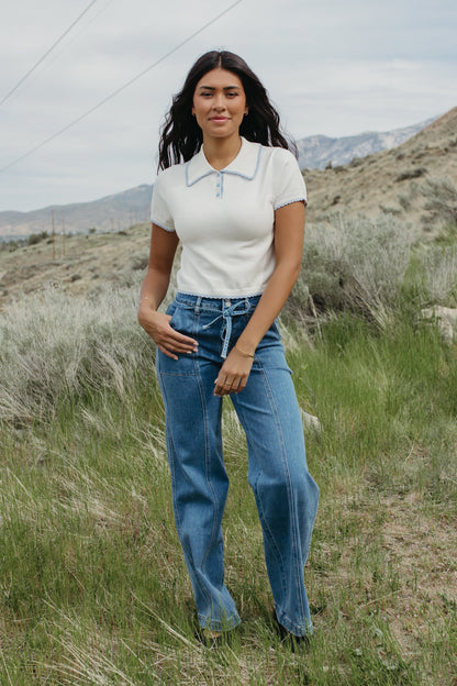 THE WINNIE KNIT POLO TOP IN WHITE