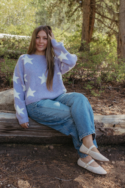 THE SAGE STAR PATTERNED SWEATER IN LILAC