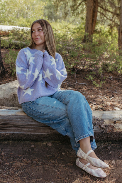 THE SAGE STAR PATTERNED SWEATER IN LILAC