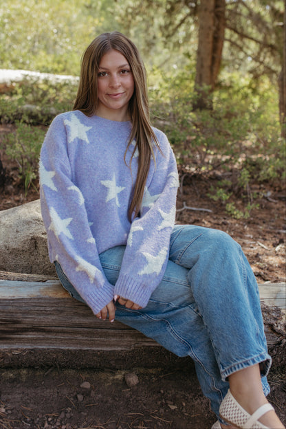 THE SAGE STAR PATTERNED SWEATER IN LILAC