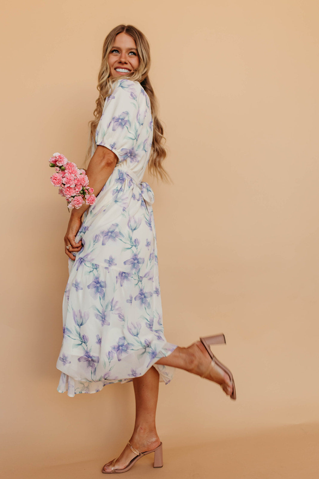 THE FALLON FLORAL MIDI DRESS IN IVORY