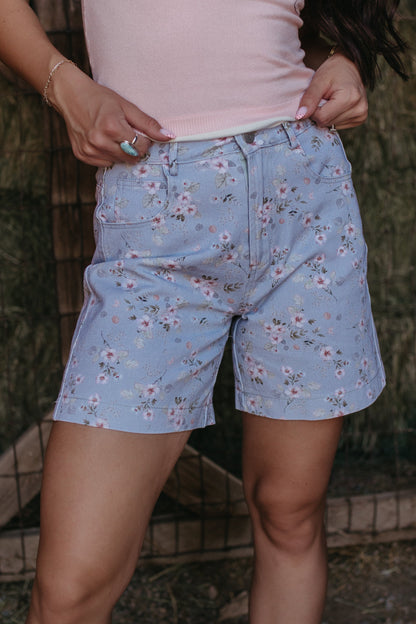 THE AFTON DENIM FLORAL SHORTS