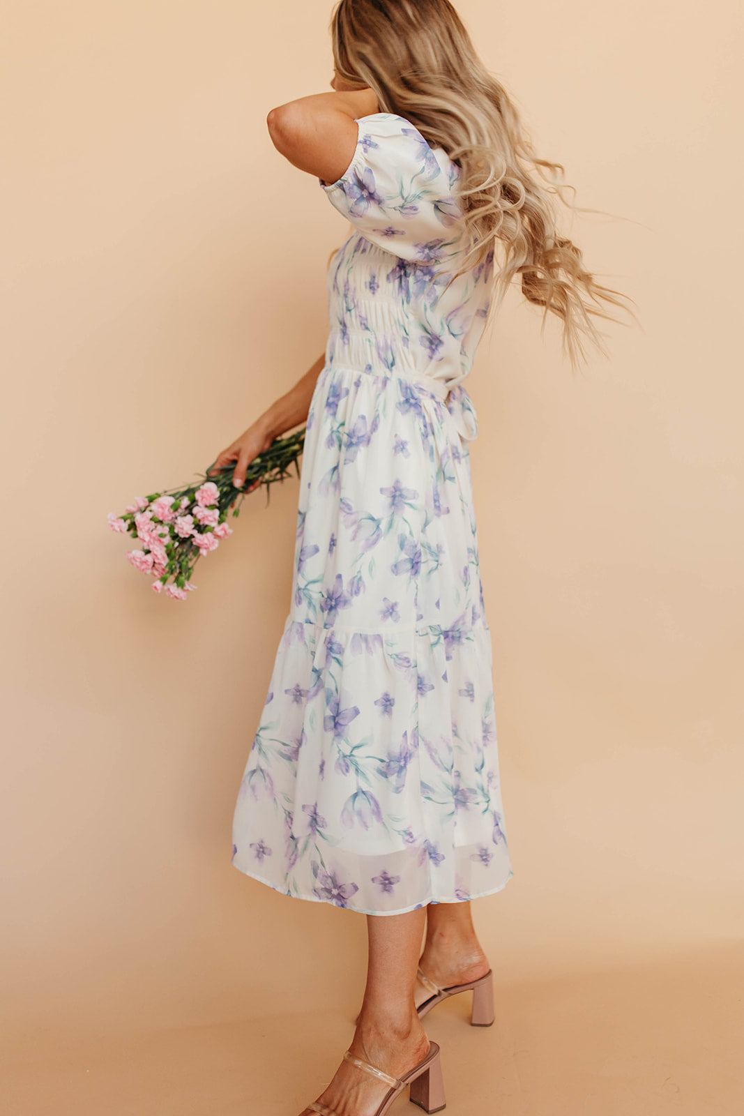 THE FALLON FLORAL MIDI DRESS IN IVORY