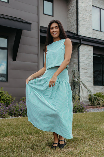 THE PRESLEY STRIPE TOP IN GREEN