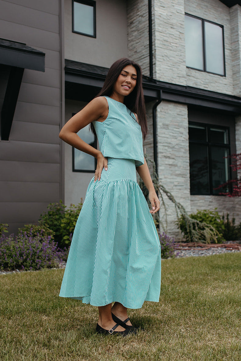 THE PRESLEY STRIPE TOP IN GREEN