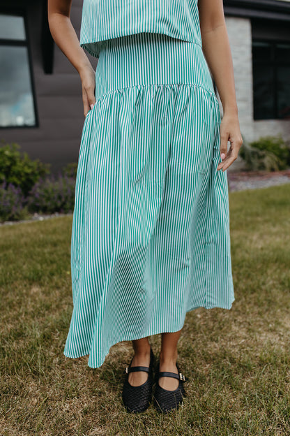 THE PRESLEY STRIPE MAXI SKIRT IN GREEN