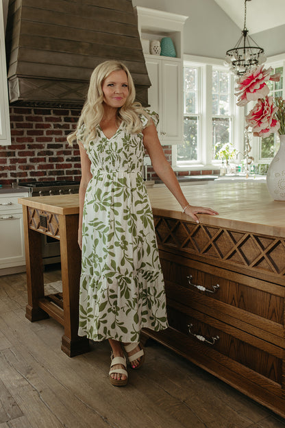 THE HOLLAND GREEN FLORAL DRESS IN WHITE