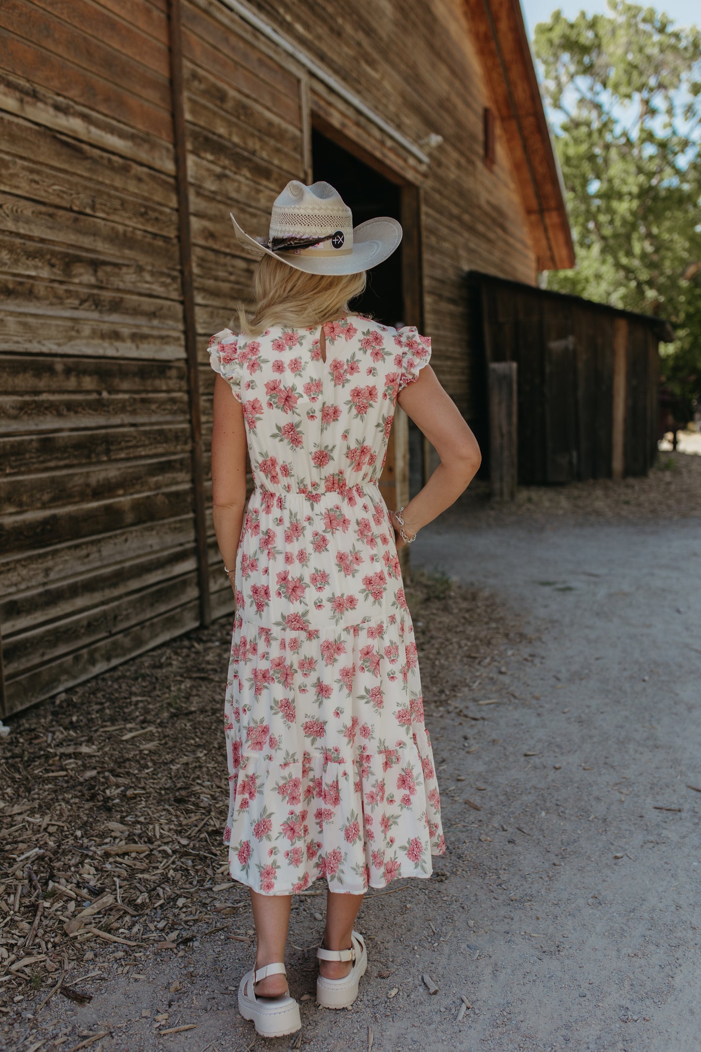 THE EMERIE FLORAL SMOCKED DRESS IN IVORY