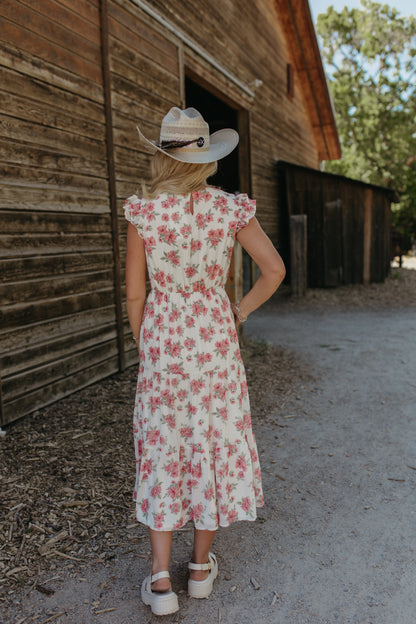 THE EMERIE FLORAL SMOCKED DRESS IN IVORY