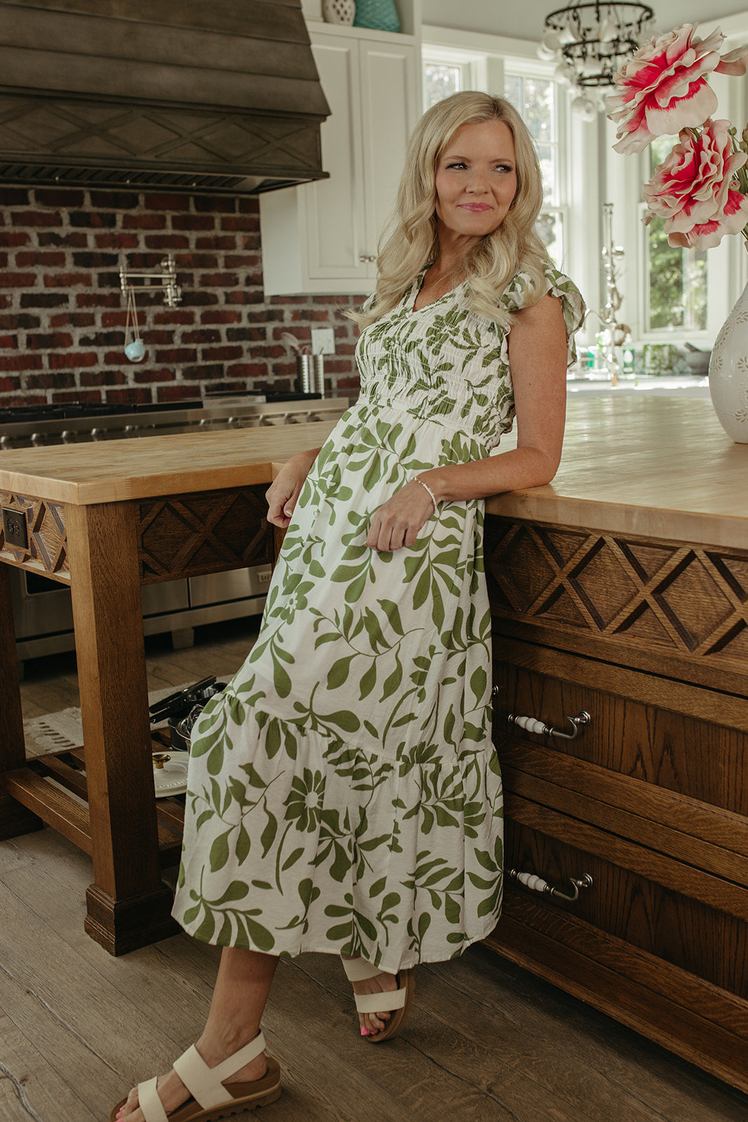THE HOLLAND GREEN FLORAL DRESS IN WHITE