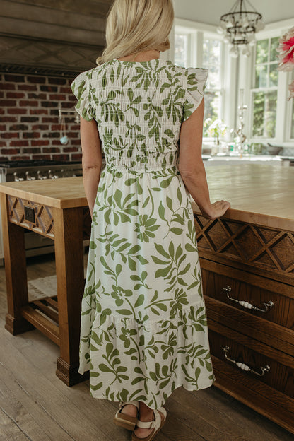 THE HOLLAND GREEN FLORAL DRESS IN WHITE