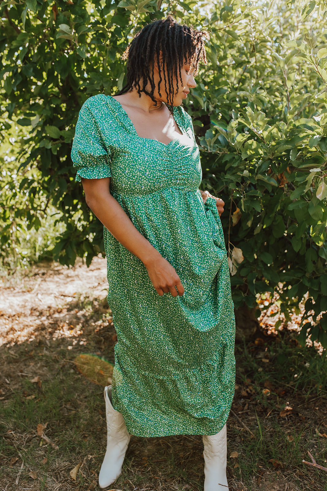 THE EMMALINE DRESS IN PINE GREEN FLORAL BY PINK DESERT Pink Desert