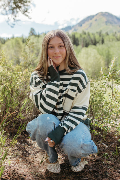 THE SYDNEY STRIPE SWEATSHIRT IN HUNTER GREEN