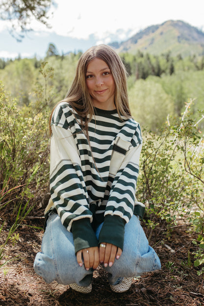 THE SYDNEY STRIPE SWEATSHIRT IN HUNTER GREEN