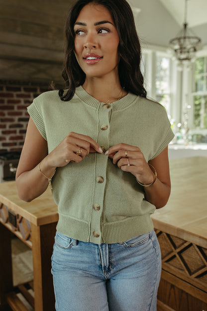 THE DANI BUTTON UP SWEATER TEE IN LIGHT GREEN