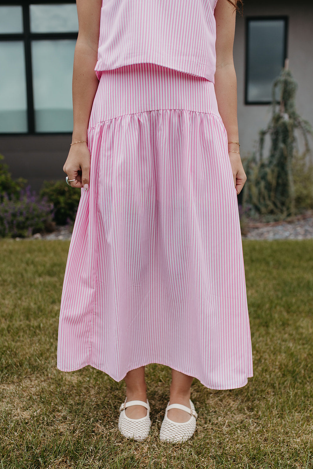 THE PRESLEY STRIPE MAXI SKIRT IN PINK