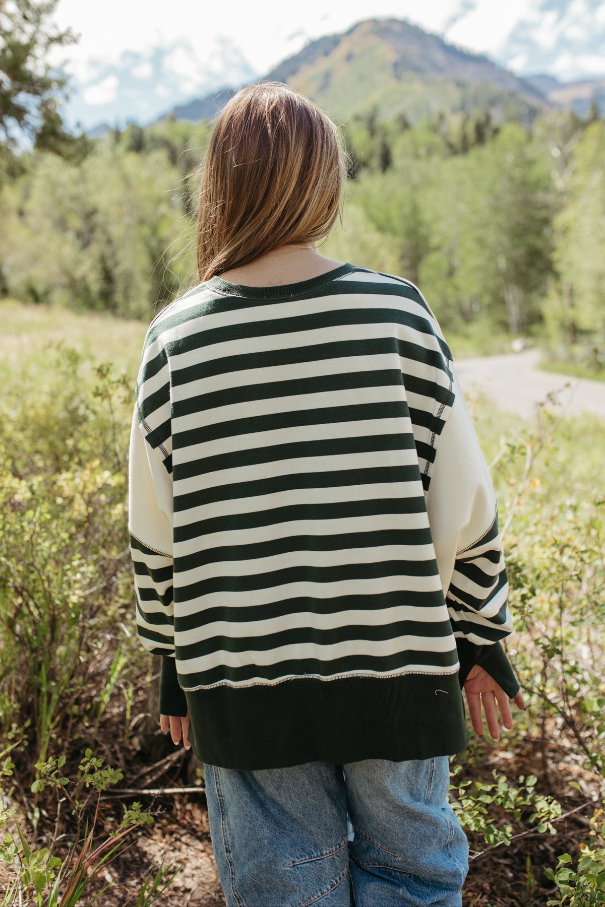 THE SYDNEY STRIPE SWEATSHIRT IN HUNTER GREEN