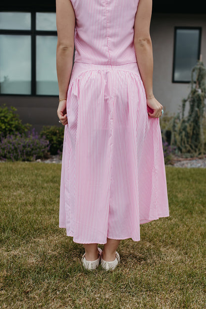 THE PRESLEY STRIPE MAXI SKIRT IN PINK