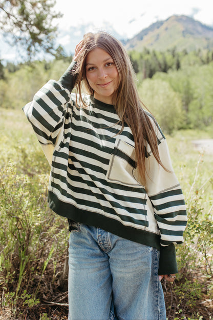 THE SYDNEY STRIPE SWEATSHIRT IN HUNTER GREEN